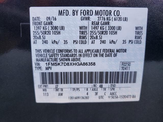 VIN 2T3F1RFV6LC110812 2017 FORD EXPLORER X no.10