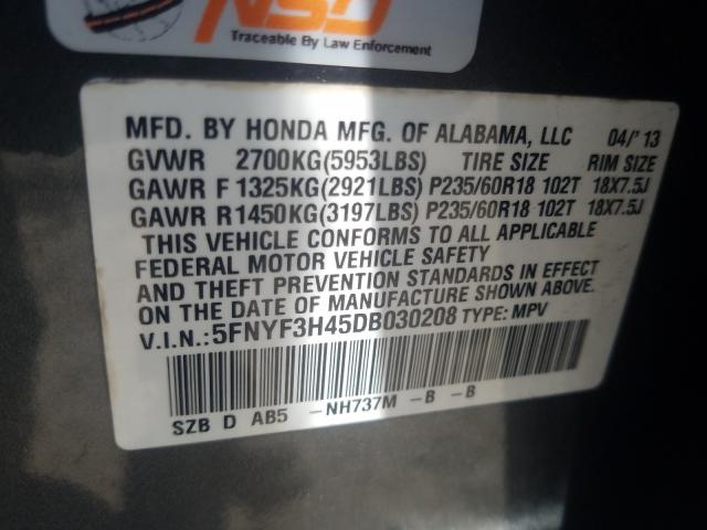 2013 HONDA PILOT EX 5FNYF3H45DB030208