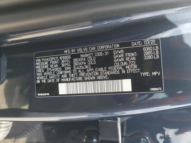 2020 VOLVO XC90 T6 MO YV4A22PK7L1616856