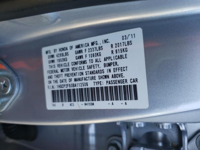 VIN 5YJ3E1EA3PF584900 2011 HONDA ACCORD SE no.10