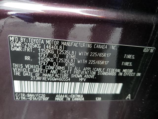 2016 TOYOTA RAV4 XLE 2T3RFREV0GW460554