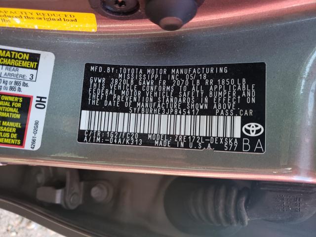 2018 TOYOTA COROLLA S 5YFBURHE3JP845417