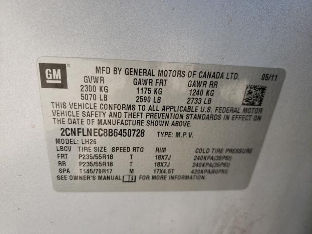 VIN 2HKRM4H42GH726255 2011 CHEVROLET EQUINOX LT no.10