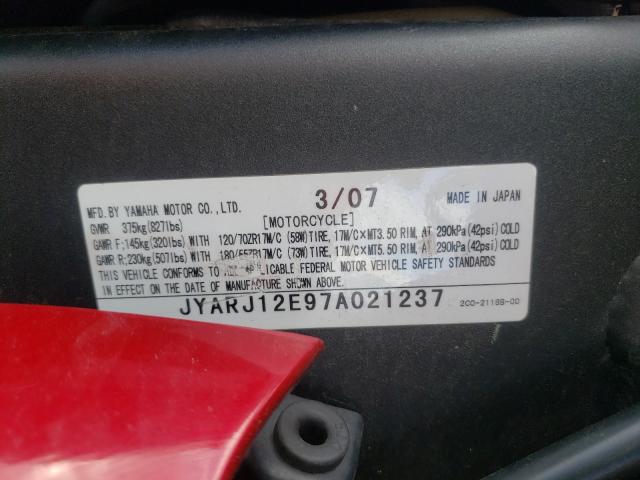2007 YAMAHA YZFR6 L JYARJ12E97A021237