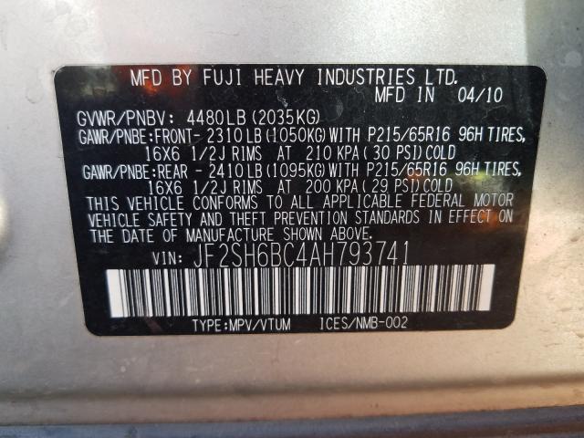 2010 SUBARU FORESTER X JF2SH6BC4AH793741