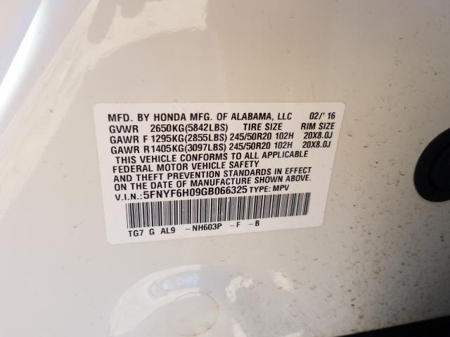 2016 HONDA PILOT ELIT 5FNYF6H09GB066325