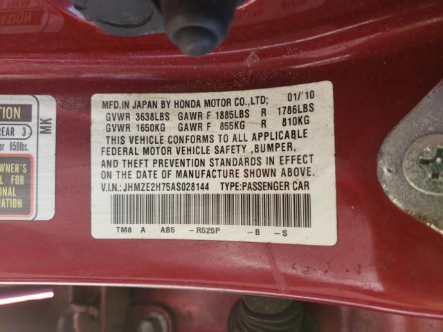 2010 HONDA INSIGHT EX JHMZE2H75AS028144