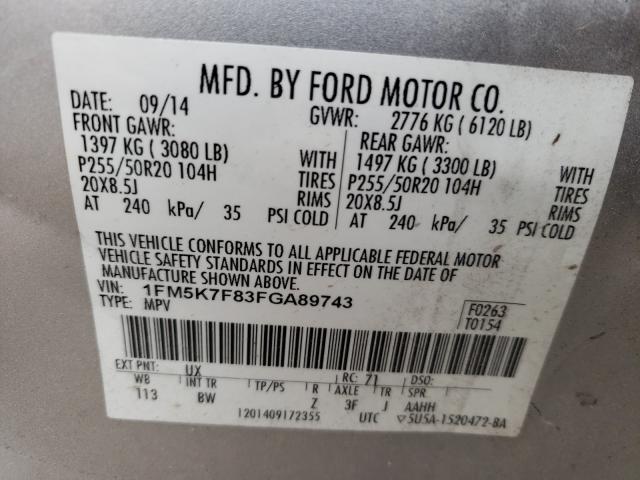 VIN 2HGFE1F71NH321278 2015 FORD EXPLORER L no.10