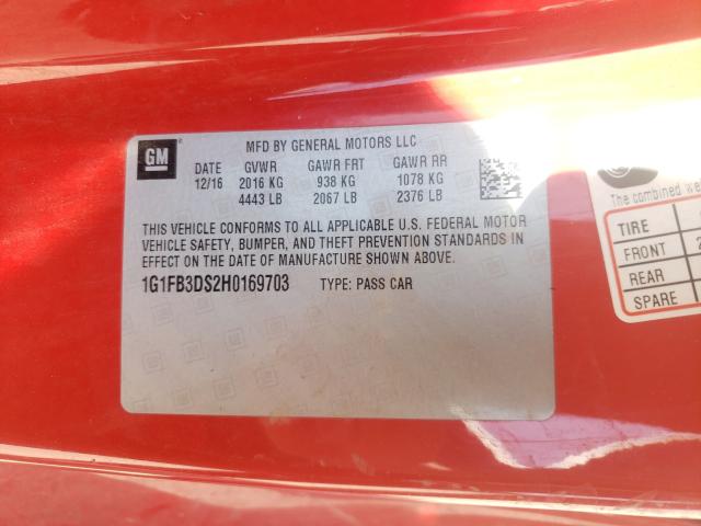2017 CHEVROLET CAMARO LT 1G1FB3DS2H0169703