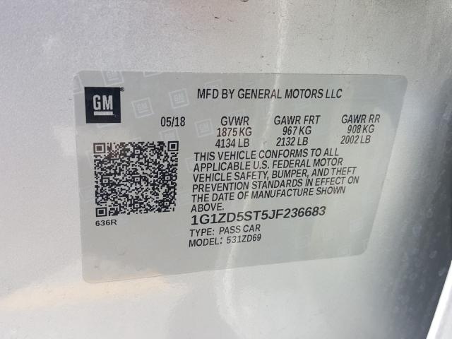 VIN 1GCHTBEN0M1190005 2018 CHEVROLET MALIBU LT no.10