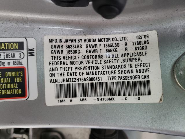 2010 HONDA INSIGHT EX JHMZE2H76AS000451