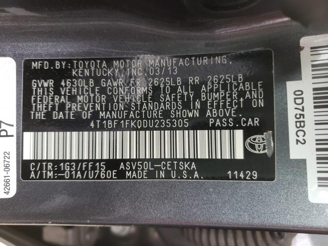 VIN 3GYFNDE36DS638705 2013 TOYOTA CAMRY L no.10