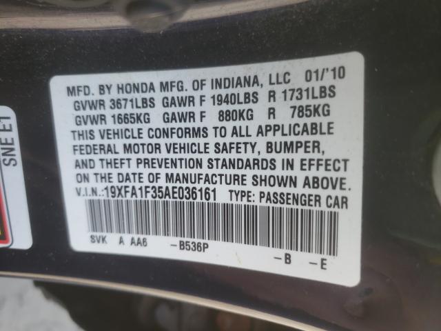 2010 HONDA CIVIC VP 19XFA1F35AE036161