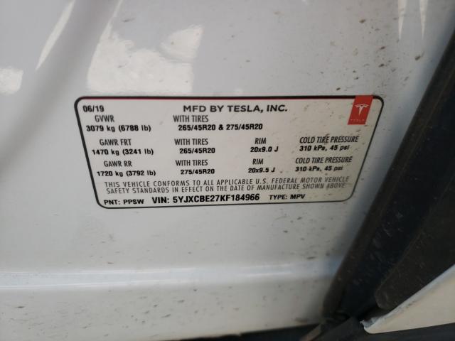 2019 TESLA MODEL X 5YJXCBE27KF184966