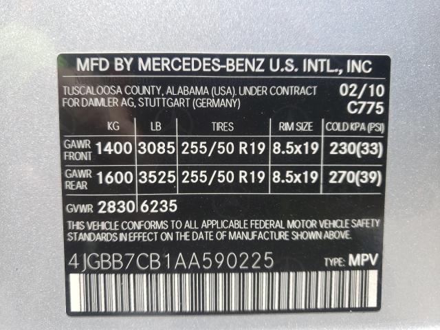 2010 MERCEDES-BENZ ML 550 4MA 4JGBB7CB1AA590225