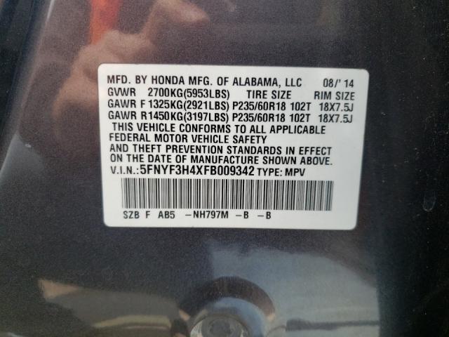 2015 HONDA PILOT EX 5FNYF3H4XFB009342