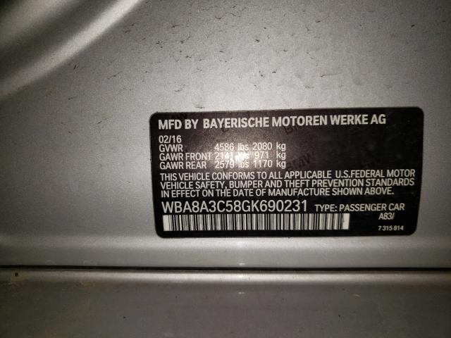 2016 BMW 320 XI WBA8A3C58GK690231