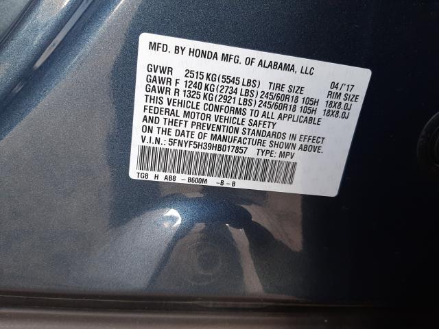2017 HONDA PILOT EX 5FNYF5H39HB017857