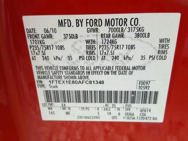 2010 FORD F150 SUPER 1FTEX1E80AFC81348