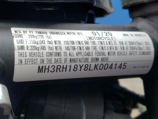 2020 YAMAHA YZFR3 A MH3RH18Y8LK004145