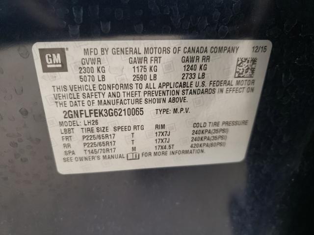 2016 CHEVROLET EQUINOX LT 2GNFLFEK3G6210065