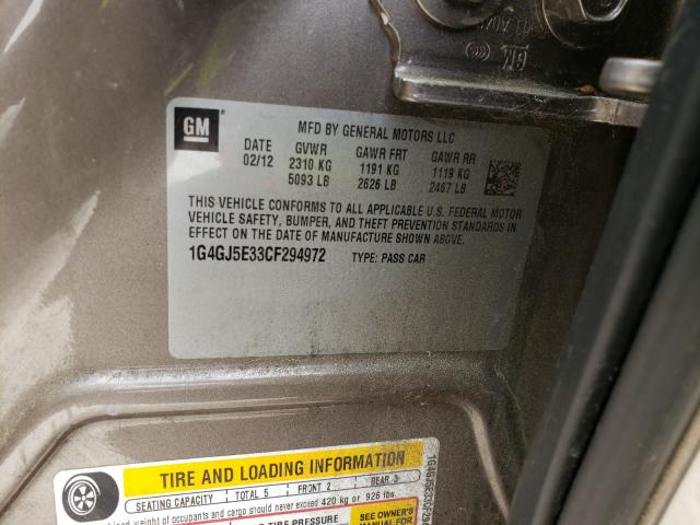 2012 BUICK LACROSSE T 1G4GJ5E33CF294972