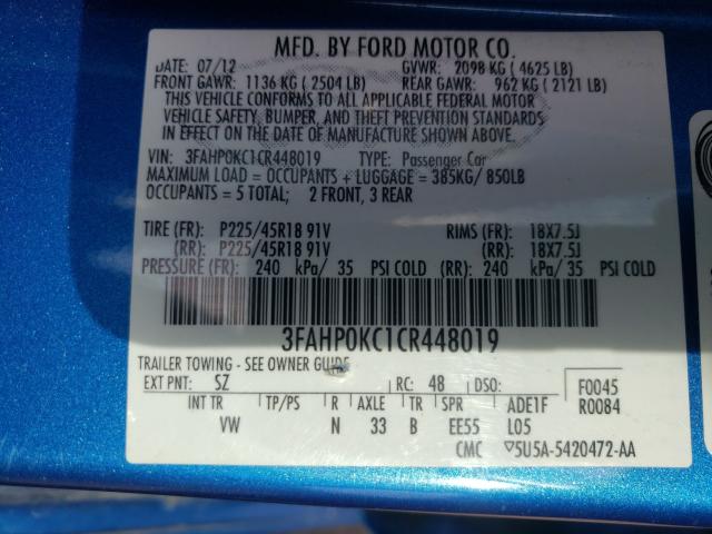 2012 FORD FUSION SPO 3FAHP0KC1CR448019