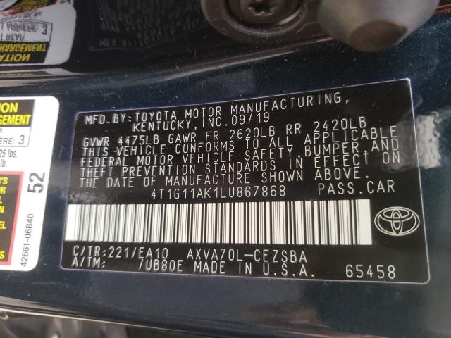 2020 TOYOTA CAMRY SE 4T1G11AK1LU867868