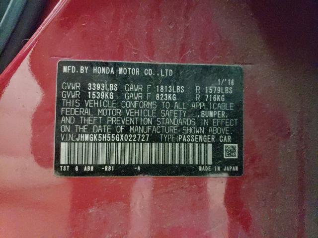 2016 HONDA FIT LX JHMGK5H55GX022727