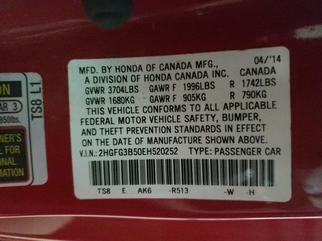 2014 HONDA CIVIC LX 2HGFG3B50EH520252