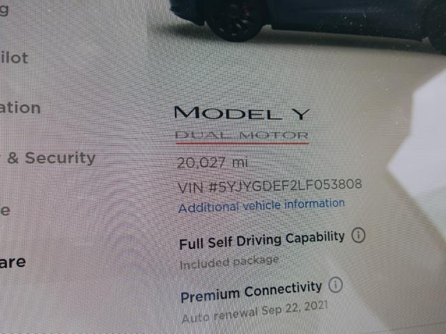 2020 TESLA MODEL Y 5YJYGDEF2LF053808