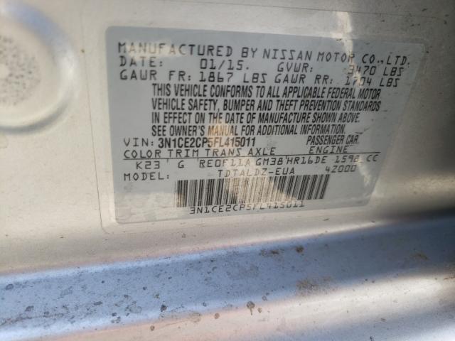 VIN 1VWBV7A32FC016863 2015 NISSAN VERSA NOTE no.10