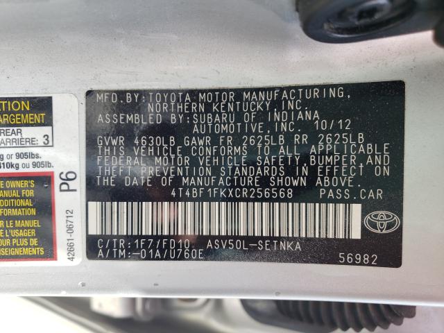 2012 TOYOTA CAMRY BASE 4T4BF1FKXCR256568