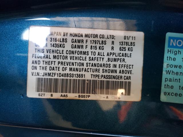 2011 HONDA CR-Z JHMZF1D48BS013691