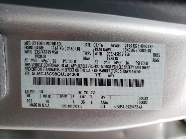 2016 LINCOLN MKC RESERV 5LMCJ3C98GUJ24308
