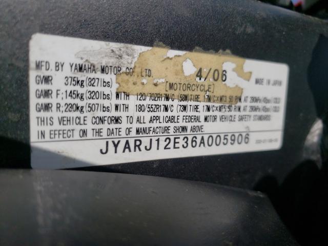 2006 YAMAHA YZFR6 L JYARJ12E36A005906