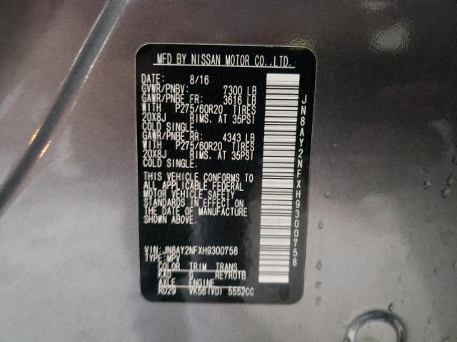 2017 NISSAN ARMADA PLA JN8AY2NFXH9300758