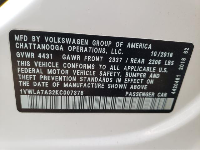 2019 VOLKSWAGEN PASSAT WOL 1VWLA7A32KC007378