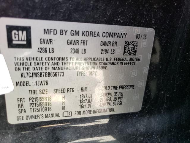 2016 CHEVROLET TRAX LTZ KL7CJMSB7GB656773