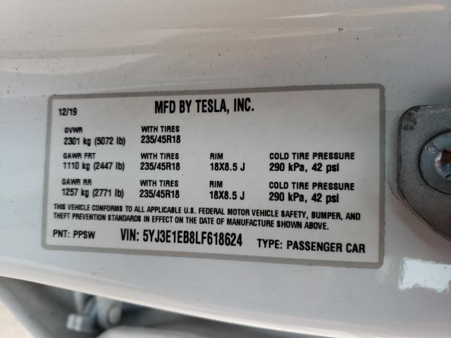 2020 TESLA MODEL 3 5YJ3E1EB8LF618624