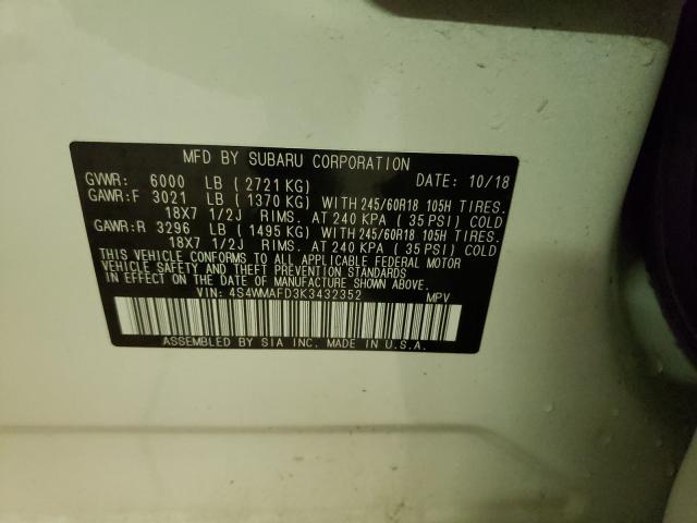 2019 SUBARU ASCENT PRE 4S4WMAFD3K3432352