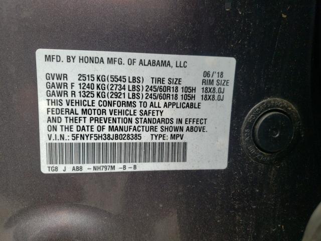 2018 HONDA PILOT EX 5FNYF5H38JB028385