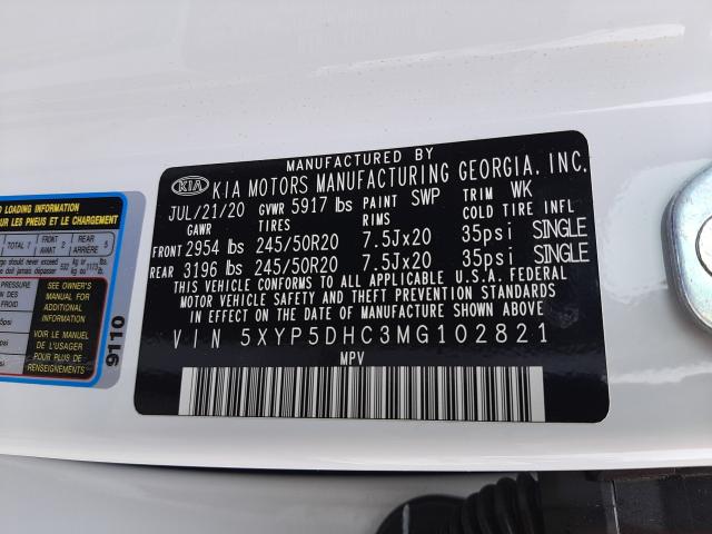 VIN 2C3CDZKG1LH170484 2021 KIA TELLURIDE no.10