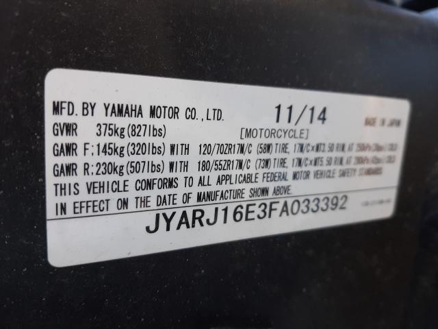 2015 YAMAHA YZFR6 JYARJ16E3FA033392