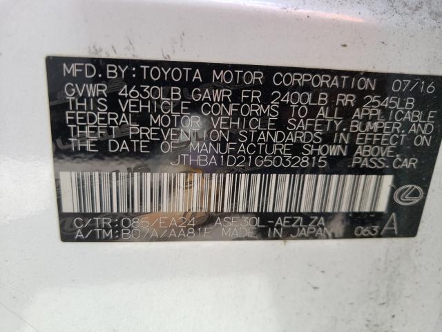 2016 LEXUS IS 200T JTHBA1D21G5032815