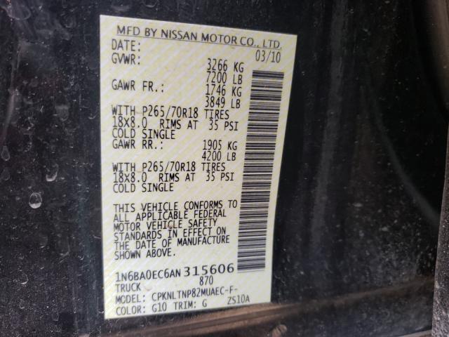 2010 NISSAN TITAN XE 1N6BA0EC6AN315606
