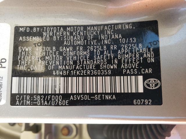 4T4BF1FK2ER360359 Toyota Camry L 2014. Фото: 9