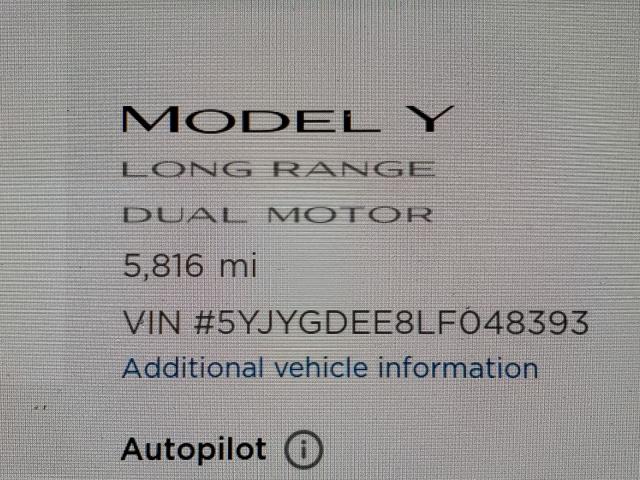 2020 TESLA MODEL Y 5YJYGDEE8LF048393