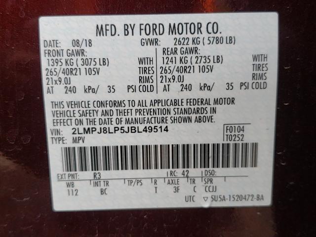 2018 LINCOLN MKX RESERV 2LMPJ8LP5JBL49514