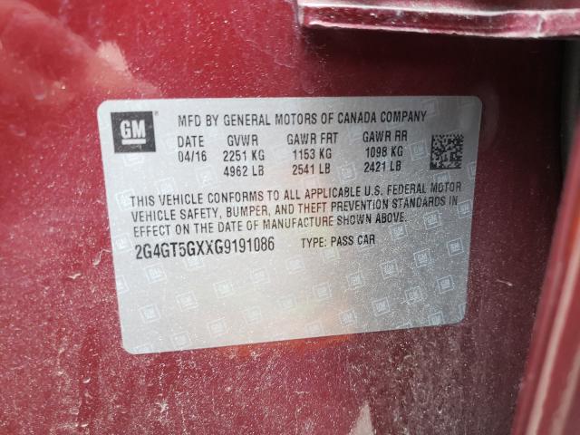 2016 BUICK REGAL PREM 2G4GT5GXXG9191086